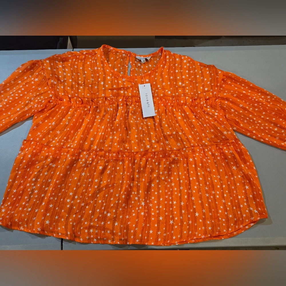 Lovers + Friends Orange Star Print Top 3c35